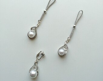Clit clip and nipple rings set, body jewellery, intimate jewellery, nipple dangles and clit clip set