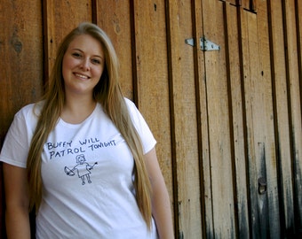Buffy The Vampire Slayer Inspired HUSH Drawing Tee/Tank Giles Drawing Buffy Will Patrol Tonight