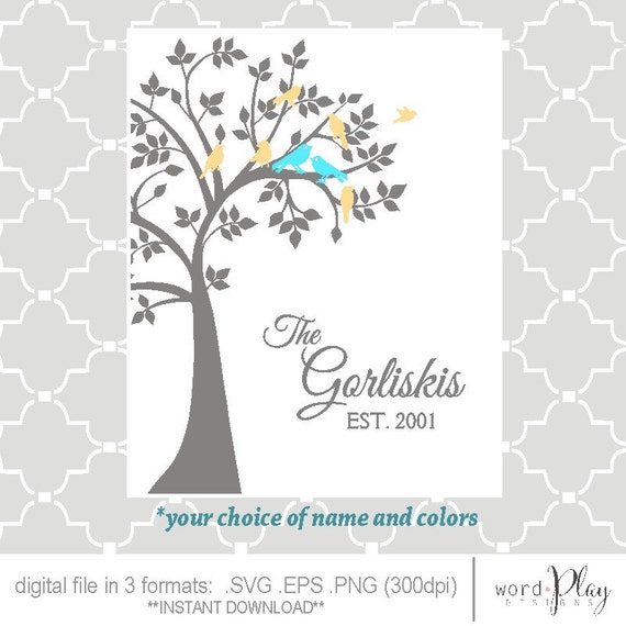 SVG family tree birds est date digital file PNG EPS
