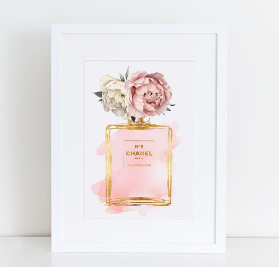 Items similar to Chanel No5 art 8x10 Pink Peony watercolor watercolour ...