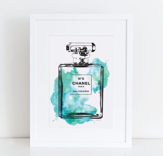 Perfume bottle watercolor teal green blue watercolor