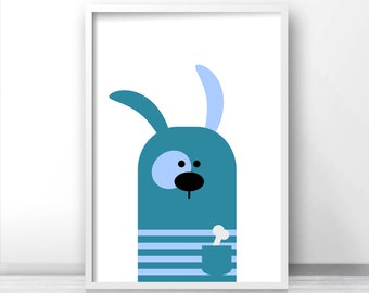 Printable Nursery Art, Animal Nursery Print, Baby Wall Art, Animal Art Print For Kids, Puppy Nursery Decor, Blue Nursery Wall Art Printable