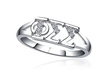 Phi Sigma Sigma Ring, Horizontal Design, Sterling Silver (PSS-R001)