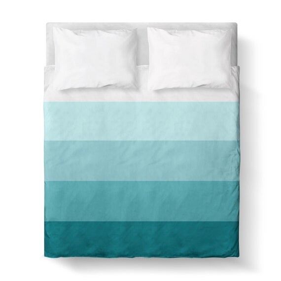 Blue Teal Aqua Stripes Ombre Duvet Cover/ Comforter cover/ 3