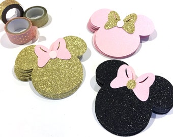Pink and Gold Inspired Minnie Mouse, Paper Cutouts, Scrapbooking, Party Decorations, Pink and Gold, gold and pink minnie mouse party