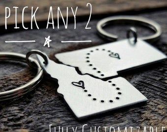 Long distance relationship keychain Boyfriend gift BFF gift Going away gift USA keychain State Keychain Newlywed Gift Deployment