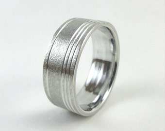matte aluminum ring accent grooved ring 10th anniversary gift gift for him - Nontraditional Wedding Rings matte aluminum ring accent grooved ring 10th anniversary gift gift for him - Nontraditional Wedding Rings