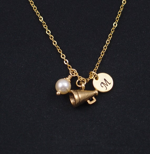 cheerleader megaphone necklace initial necklace Swarovski
