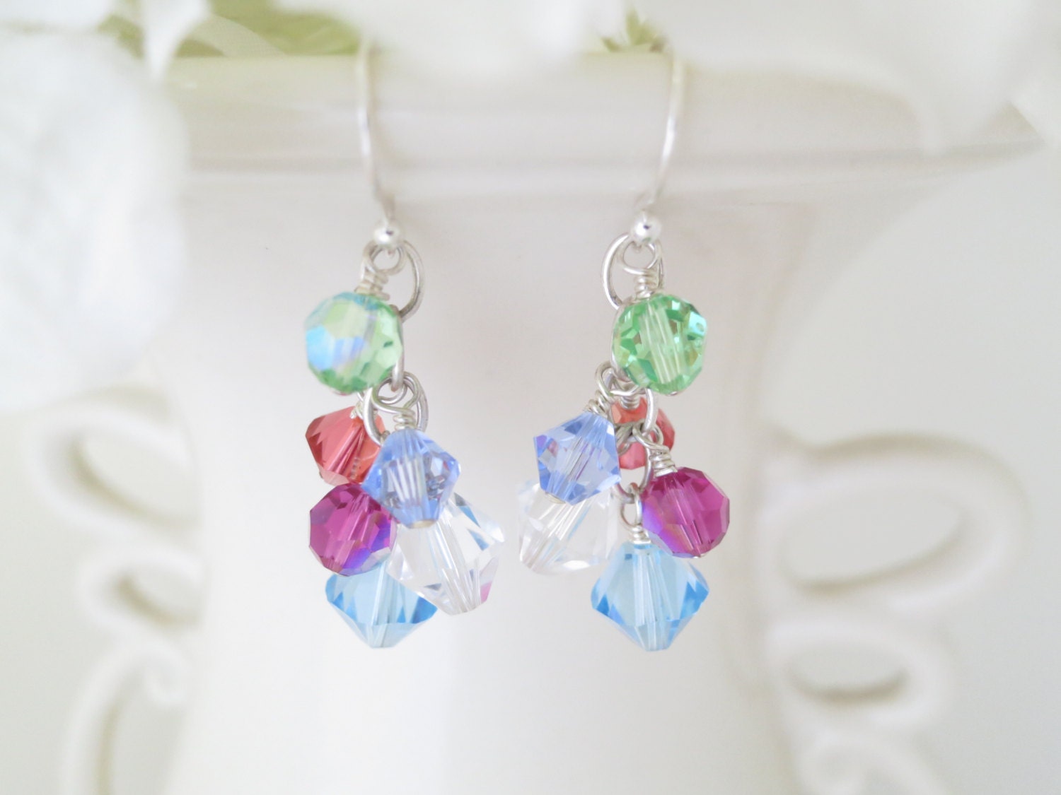 Multi color cluster earring, Swarovski crystal earring