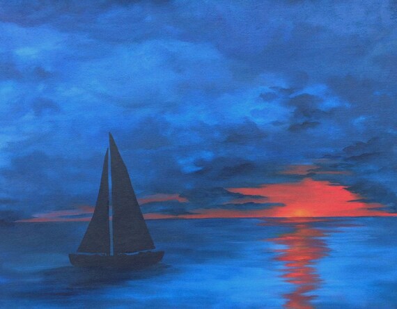 Original Sunset Seascape Oil Painting 24x30 By