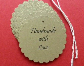50 large scalloped tags customized tags kraft tags personalized tags round tags gift tags clothing hang tags price tags etsy seller supplies