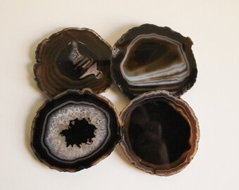 Agate Coasters, Black and Brown Brazilian, Set of 4