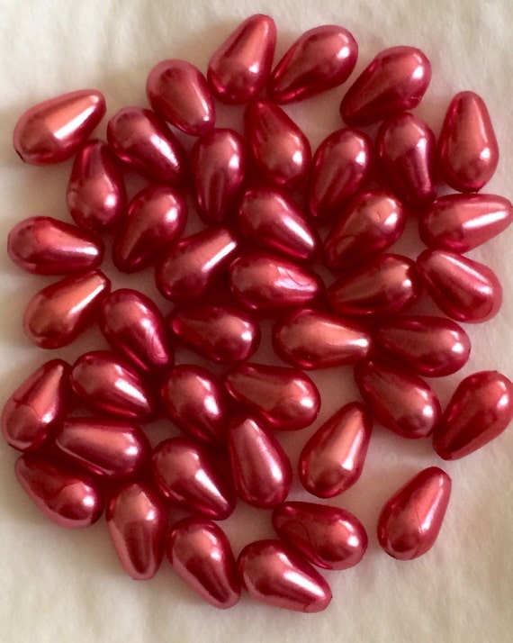 Vintage pink pearl teardrop beads 40 pieces 8x6mm loose