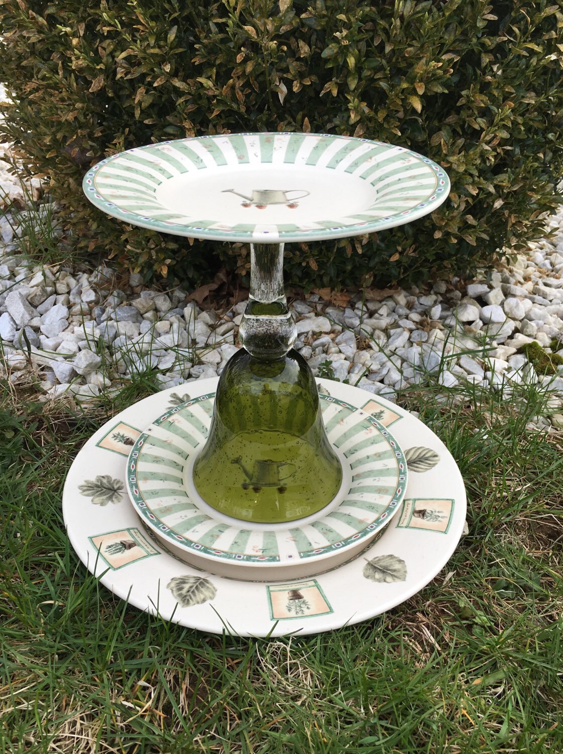 Garden whimsy bird bath bird feeder upcycled garden
