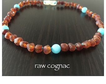 Baltic Amber Teething Necklace - TURQUOISE