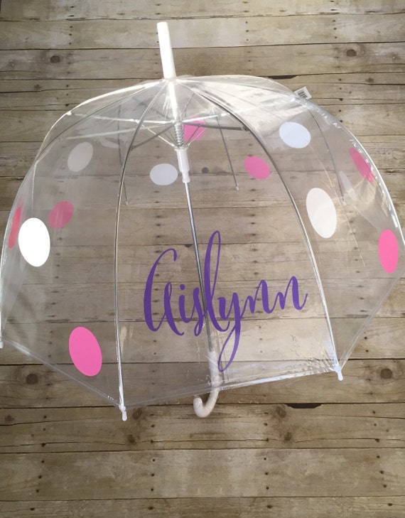 Personalized Adult Clear Umbrella with Name and Polka Dots