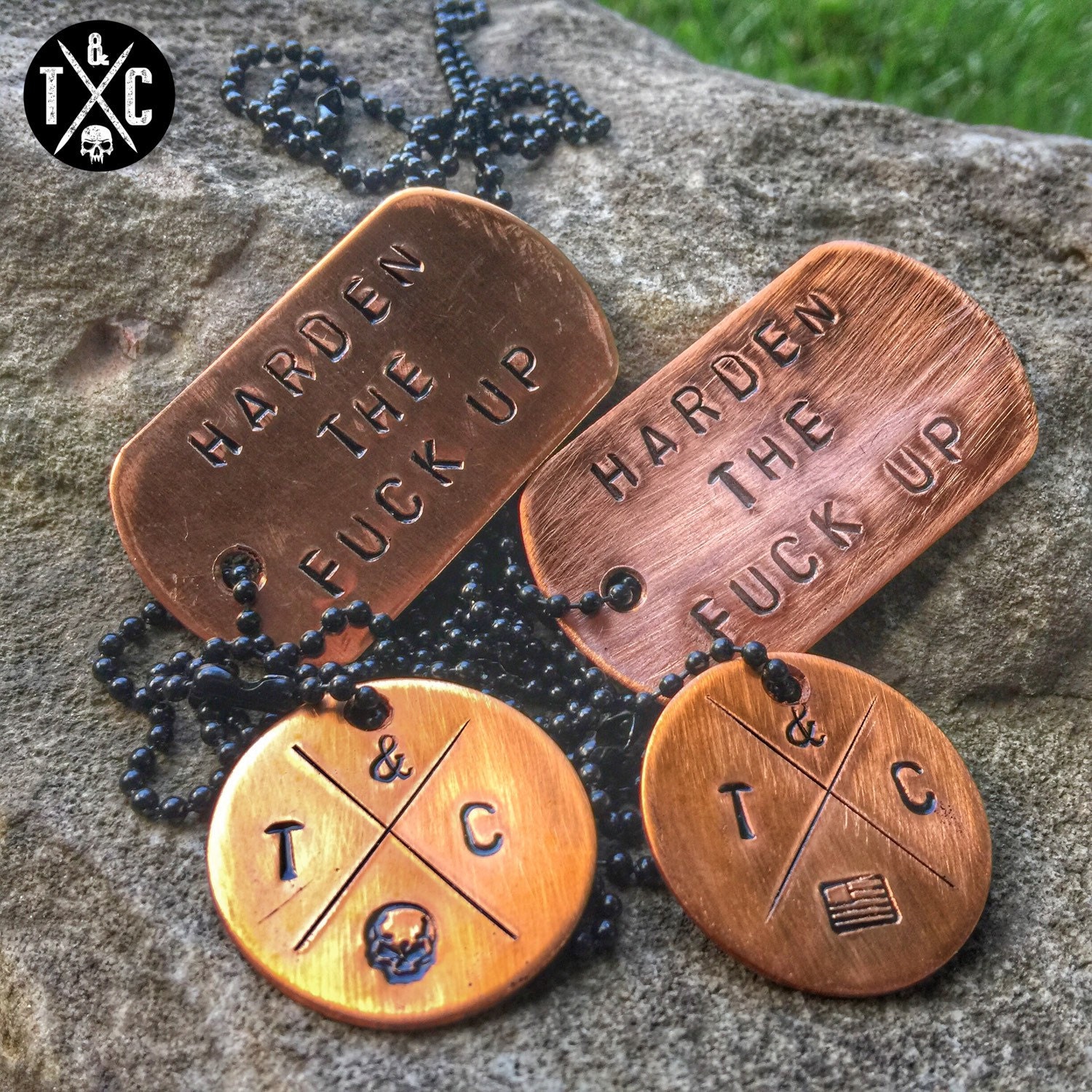 Custom Brass dog tag set by ThrashandClang on Etsy