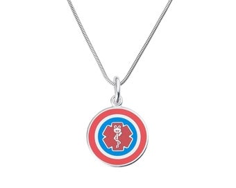 Surgeon Captain Jr. 316L 1" Medical Alert ID Pendant Necklace w/Snake Chain-Free Engraving, Wallet Card, Apps-5782