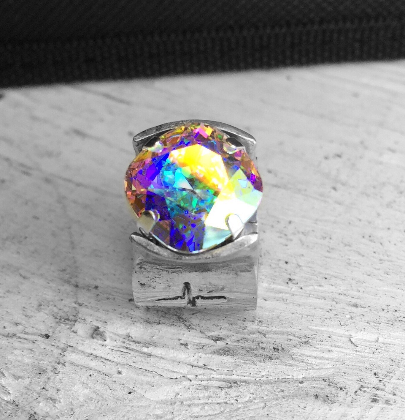 Stethoscope ID Ring Custom & Handmade with a Crystal AB