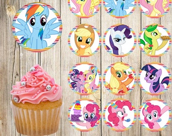 24 My Little Pony Cupcake Toppers, Rainbow Stickers, My Little Pony Stickers, Instant Download, Digital File, 2 inches