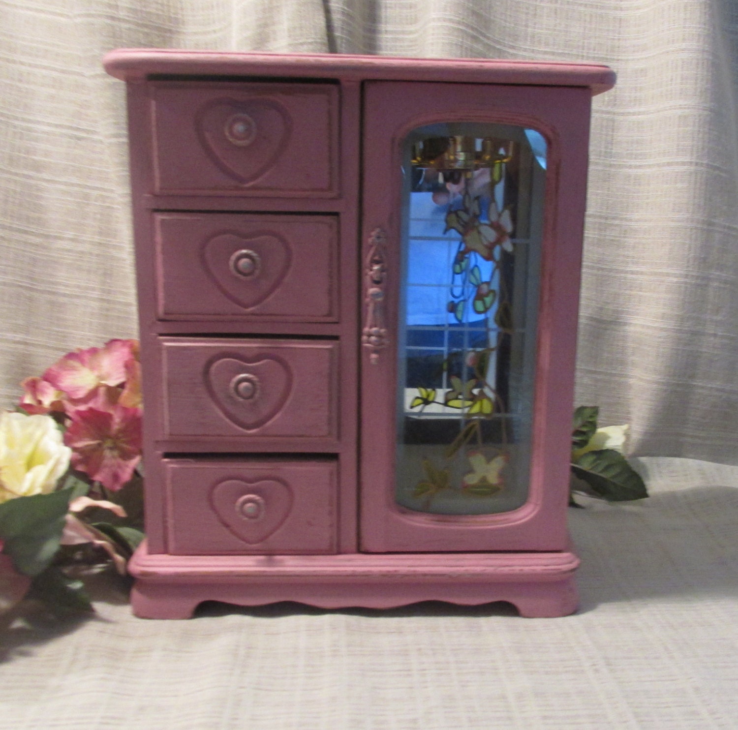 Large Jewelry Box Necklace Hooks Cottage Chic French