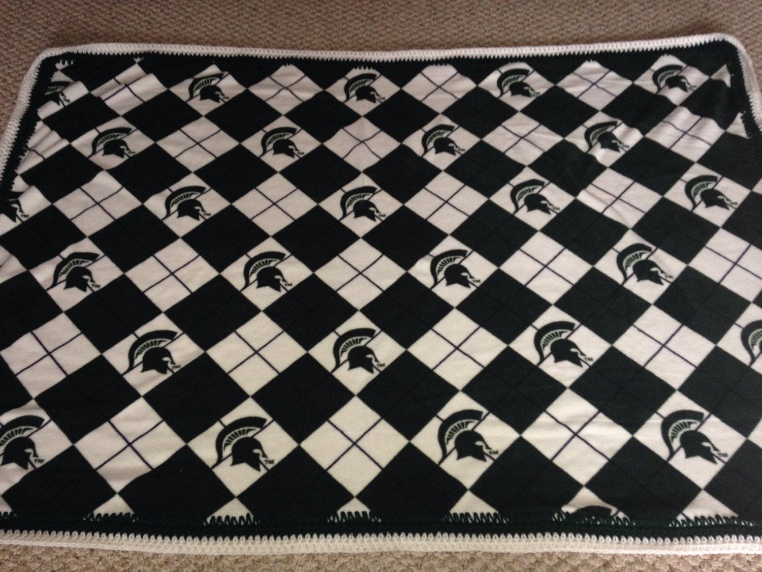 Michigan State Spartans Fleece Throw Blanket Crochet Edge No