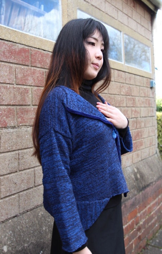 Blueberry Cropped Asymmetrical Jacket Machine Knitting Pattern from henioCrea...
