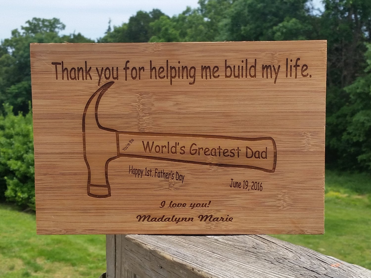 Custom Hammer Engraved Gift Dad Engraved Wooden Plaque