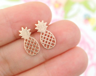 Rose Gold Tiny Pineapple Earrings, Small Pineapple Studs Earrings, Pineapple Post Earrings, Gift for Best Friends