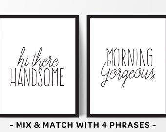 His and her wall art | Etsy - Hi There Handsome, Morning Gorgeous, His and Hers Wall Art, Master Bedroom  Prints, His and Hers, Couples Art, His and Hers Bathroom