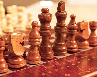 Personalized Chess Set "Live-Love-Chess", Custom Engraved Travel Chess Board, Unique Gift for Birthday, Christmas, Retirement, Chess Lover