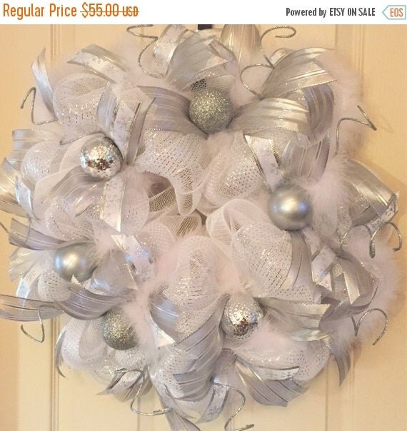 White and Silver Holiday Wreath Christmas by ChewsieCreations