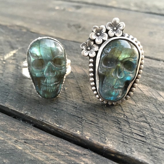 sale labradorite skull floral wreath ring sale labradorite skull floral wreath ring