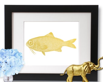 Fishing Print, Real Gold Foil Print, Fish Artwork, Wall Decor, Fish print, fishing decor, fishing gifts