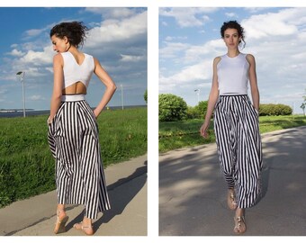 Maxi Skirt Women / Black and White Skirt / Striped Skirt / Long Skirt / High Waist Skirt / Cotton Skirt / Comfortable skirt