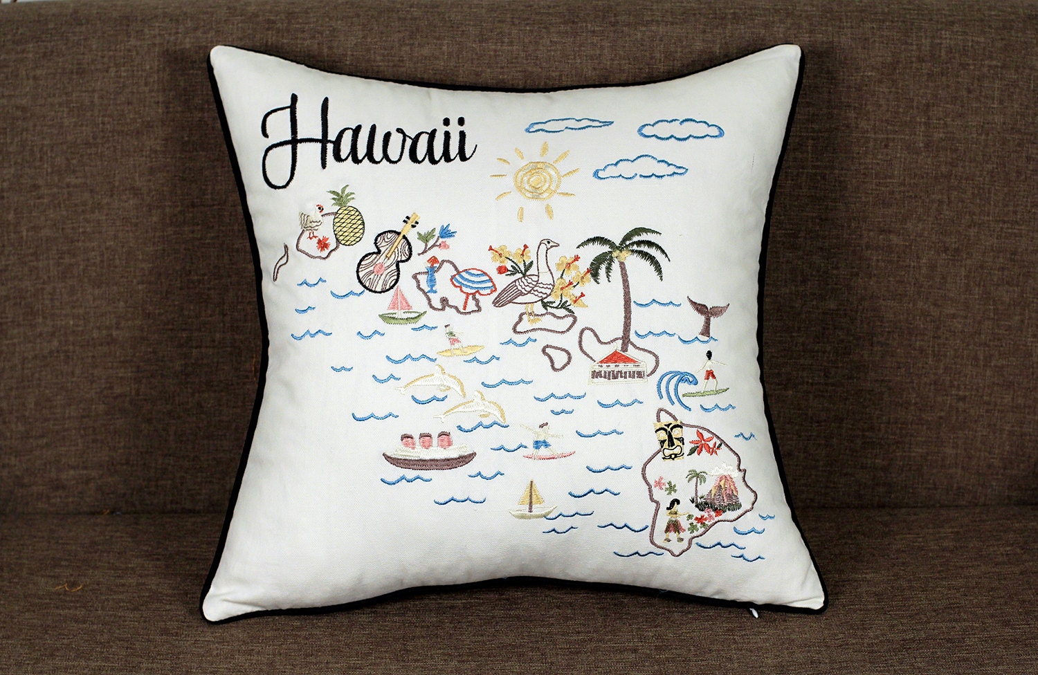 Hawaii State Art Embroidered Pillow/Cushion