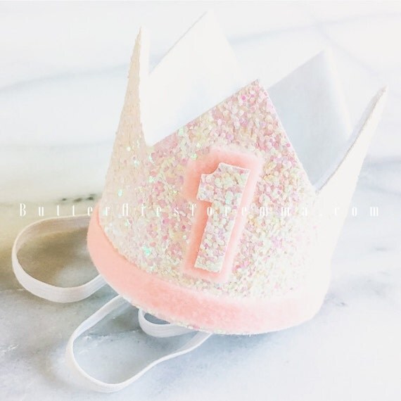 Pink Sparkle Mini Crown Glitter Crown First by FoxtailandMint