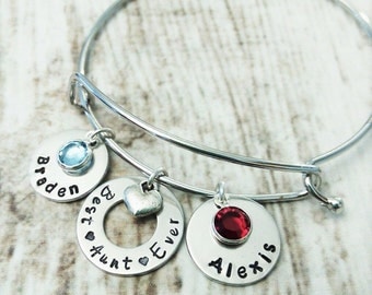 Personalized Aunt Bracelet, Auntie Bracelet, Aunt Jewelry, Gift for Aunt, Auntie Gift, Auntie Bangle Aunt Bangle, Name bangle, Sister Gift