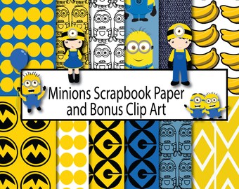 Minions Scrapbook Paper, Scrapbook Paper Minions, Instant Download, Clip Art Minions, Digital Paper Minions