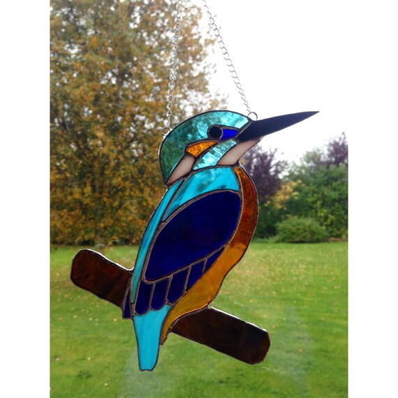 Stained Glass Kingfisher Suncatcher decoration by MadeByAliceGlass