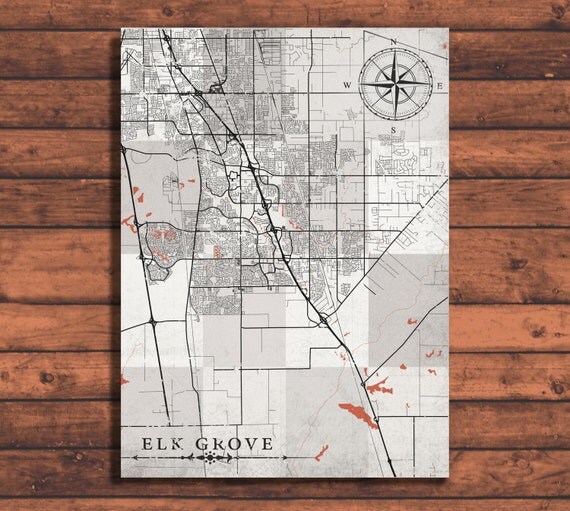 ELK GROVE California Vintage map Elk Grove City by NatalyBorichArt