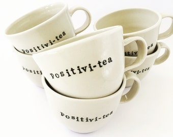 Tea cup, positivi-tea, hand thrown stoneware, tea lovers, Made in Australia, limited edition, chai tea cup, herbal tea cup