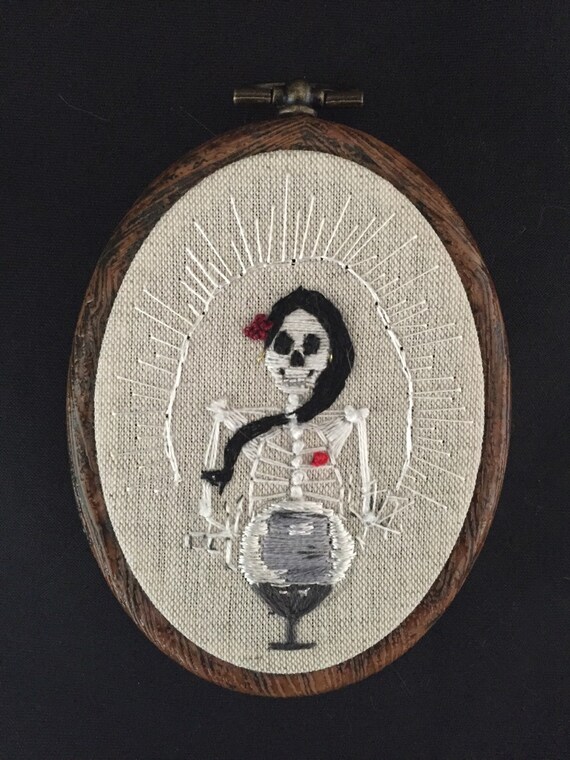Embroidery hoop fortune teller skeleton by Oeroeboeroe on Etsy