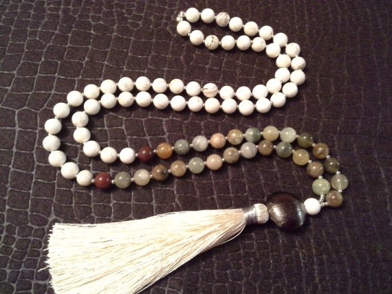 New Jade Tassel Necklace Tassel Boho Necklace Long By Almosdesigns