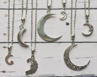 Moon Necklace / Silver Moon Necklace, Moon Necklace Silver, Moon Jewelry, Moon Jewellery, Moon Phases, Moon Choker, Crescent Moon Necklace