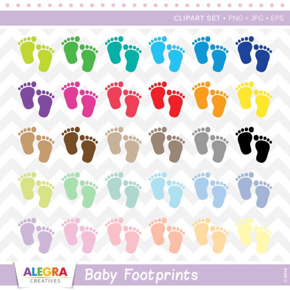 Baby Footprints Clipart Pack, Footprint Clip art Set - Bright, Pastel ...