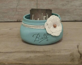 Mason Jar Business Card Holder, Rustic Mason Jar Business Card Holder, Coworker Gift, Mason Jar Office Decor, Mason Jar Jewelry Holder