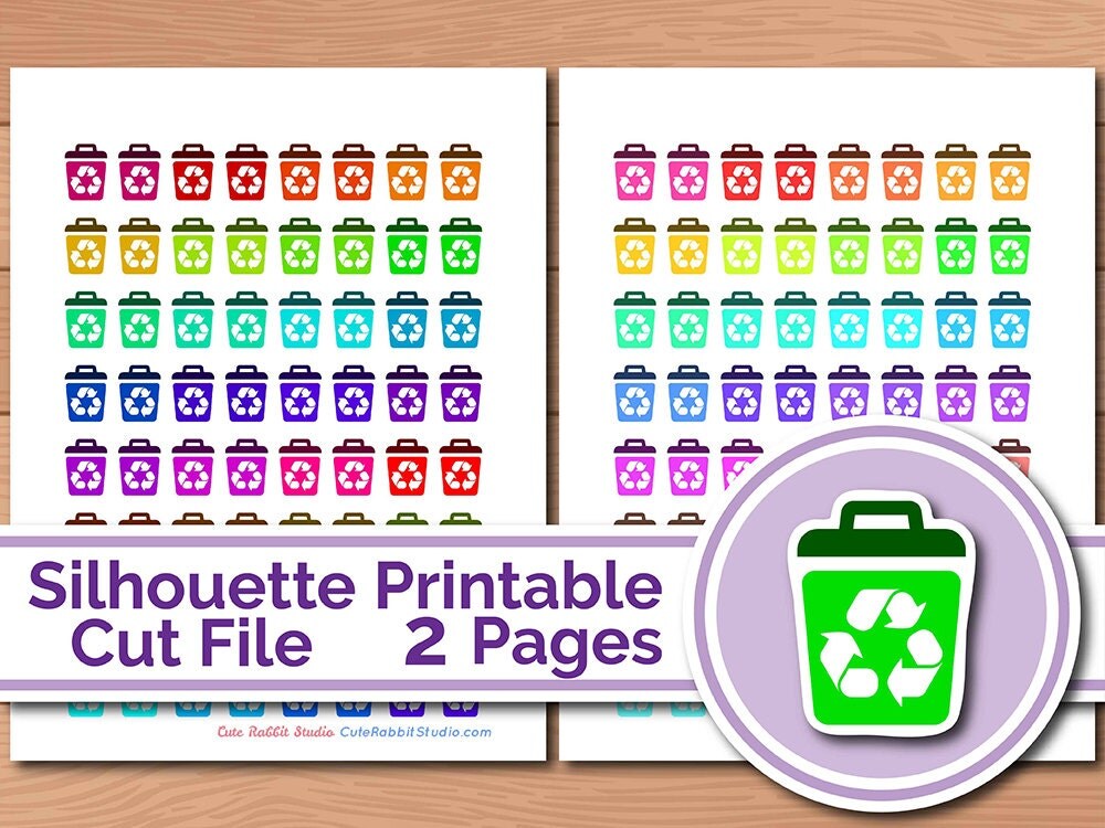 Recycle Trash Can Sticker Printable Planner by CuteRabbitStudio