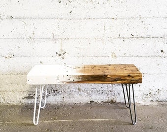 GROGG Ombre Bench | Reclaimed Wood Bench Steel Legs Bench White Ombre Wood Black Ombre Bench Hairpin Legs Bench
