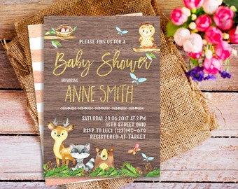 Rustic Woodland Baby Shower Invitation, Forest Friends Invitation, woodland animals invitations, Woodland Creatures Invitation, whimsical